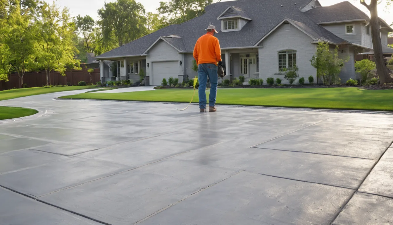 A freshly finished concrete driveway beside a tidy home in Parma